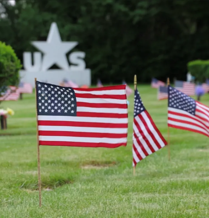 American flags in Garden of Memories Cemetery