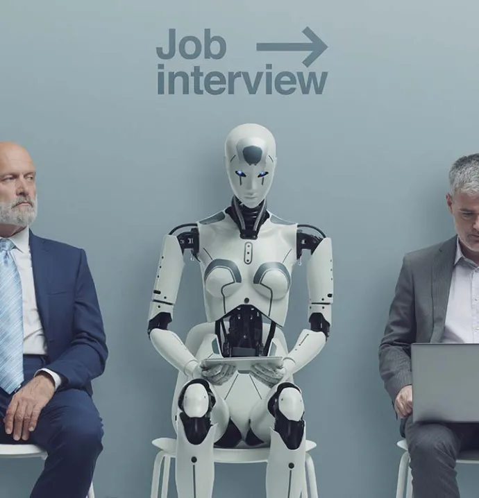 Robot and people waiting for an interview