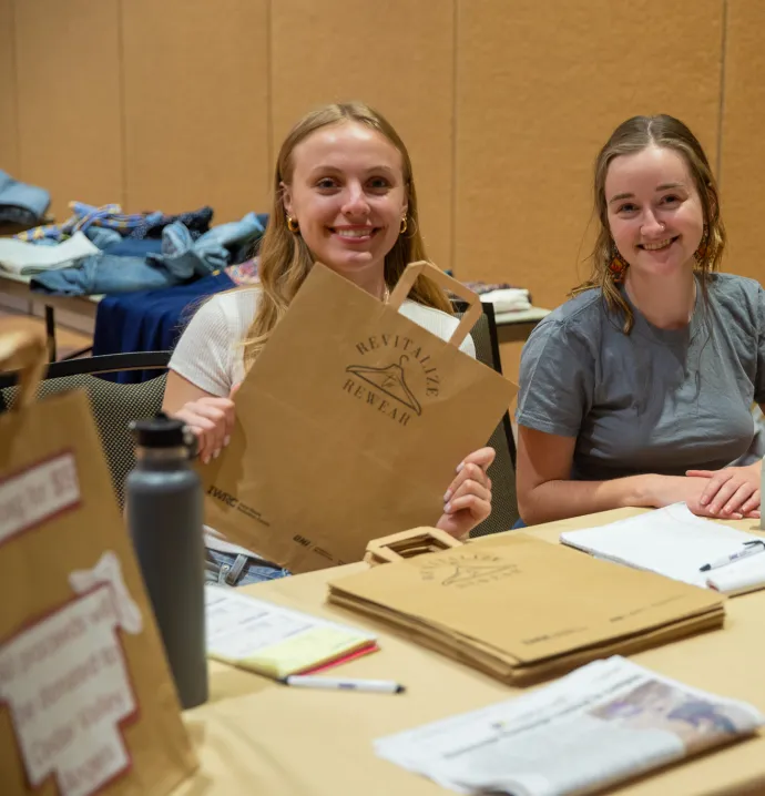 Students prepare for Rummage Rampage event with Revitalize to Rewear bags