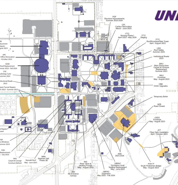 Map of UNI construction for summer 2023