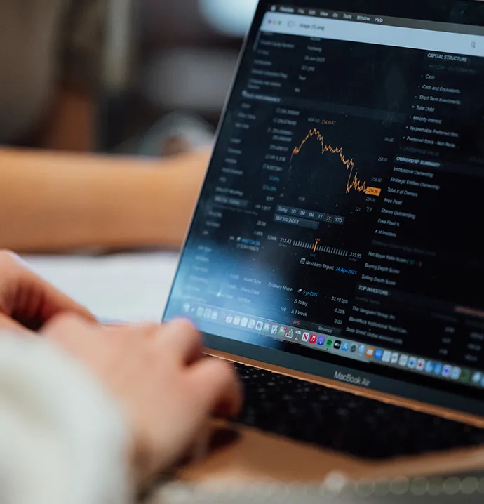 Financial graphs on a computer screen. 