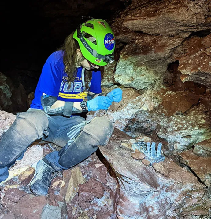 UNI student collecting samples at Wind Cave National Park