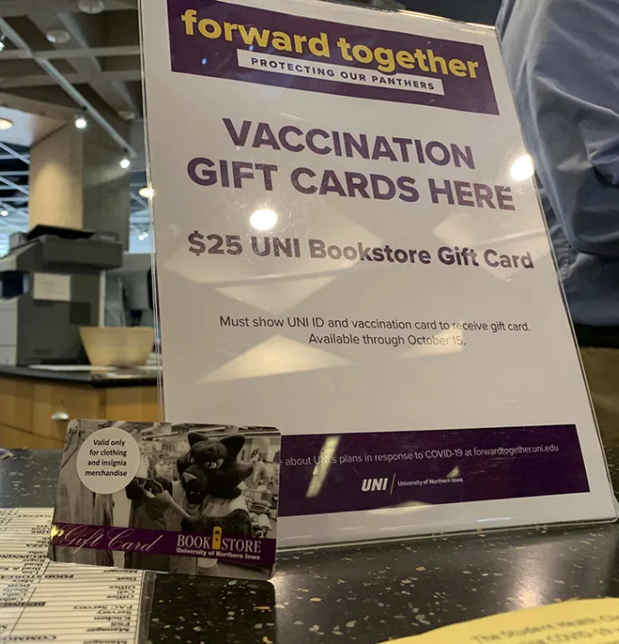 Student gift cards for being vaccinated.